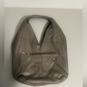 Latique Faux Leather Hobo Shoulder Bag Grey Gold